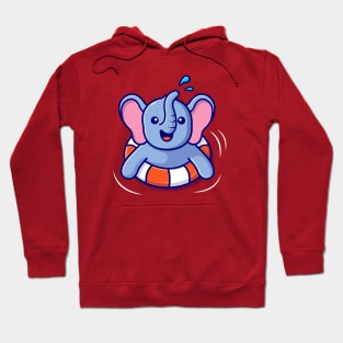 Cute Elephant Floating With Swimming Tires Hoodie
